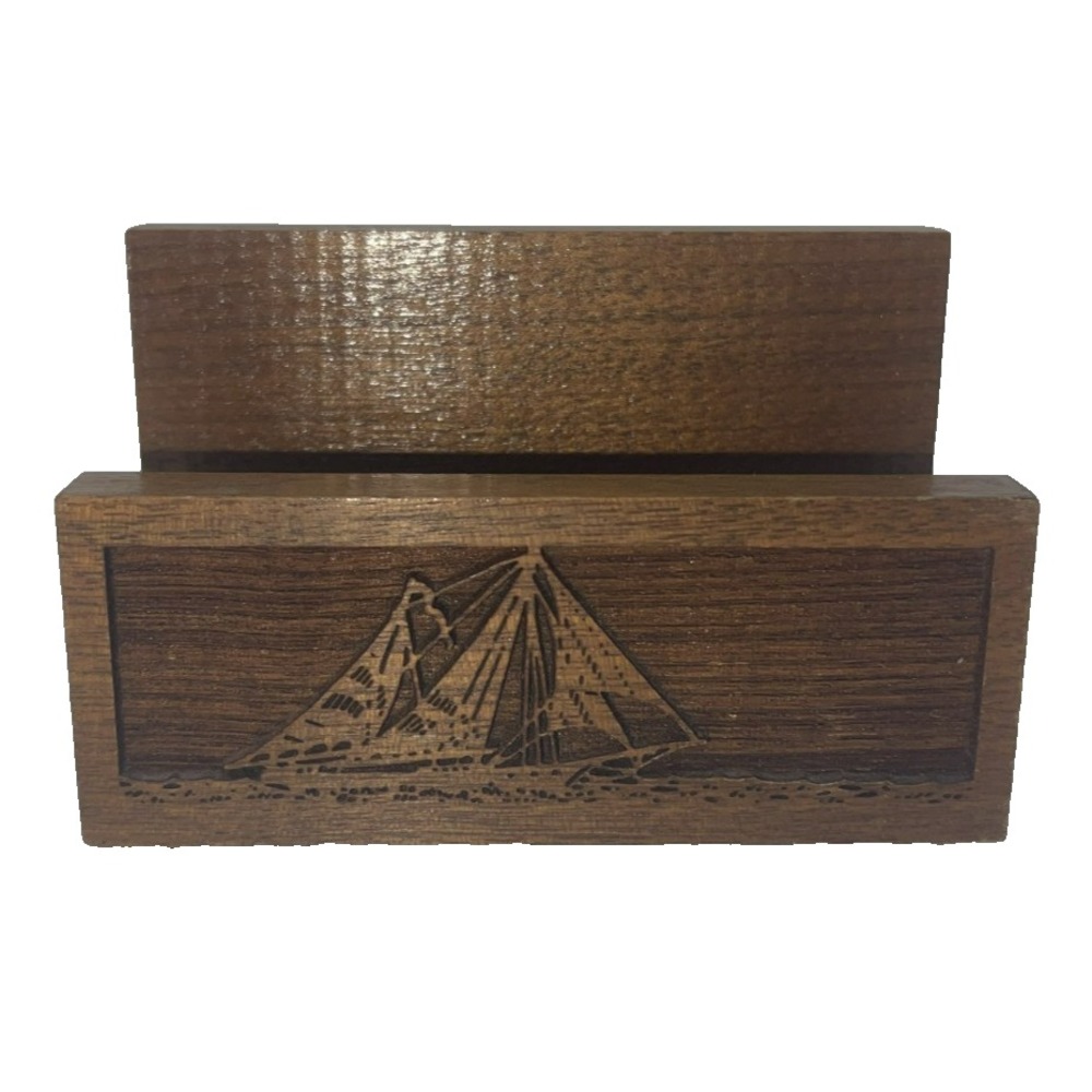 Vintage Lasercraft Brown Walnut Business‎ Card Holder Sailboat 4" Long